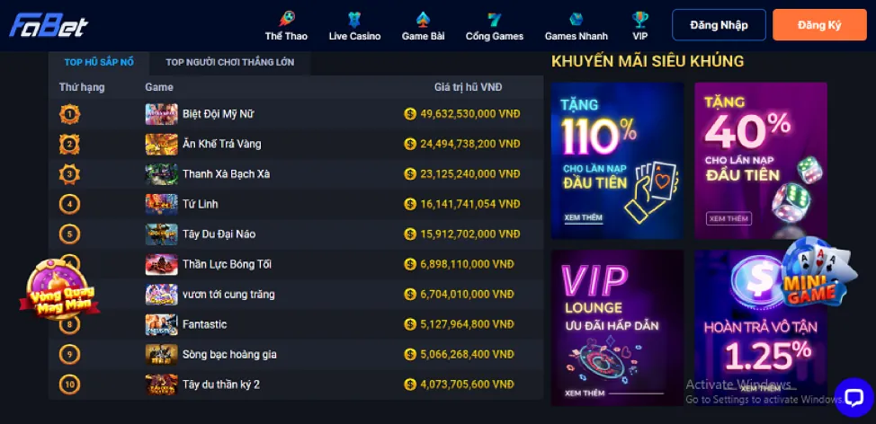 Chương Trình Hoàn Trả & Thưởng Thành Viên VIP Tại Casino FB88
